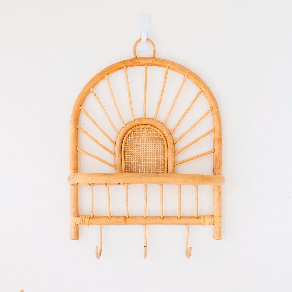Rattan Wall Shelf With Hooks