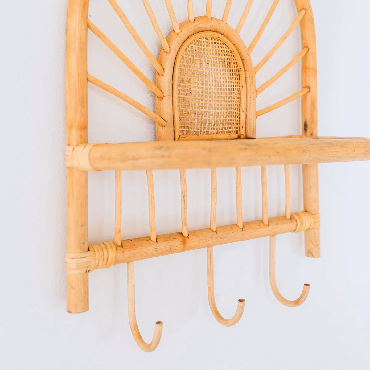 Rattan Wall Shelf With Hooks